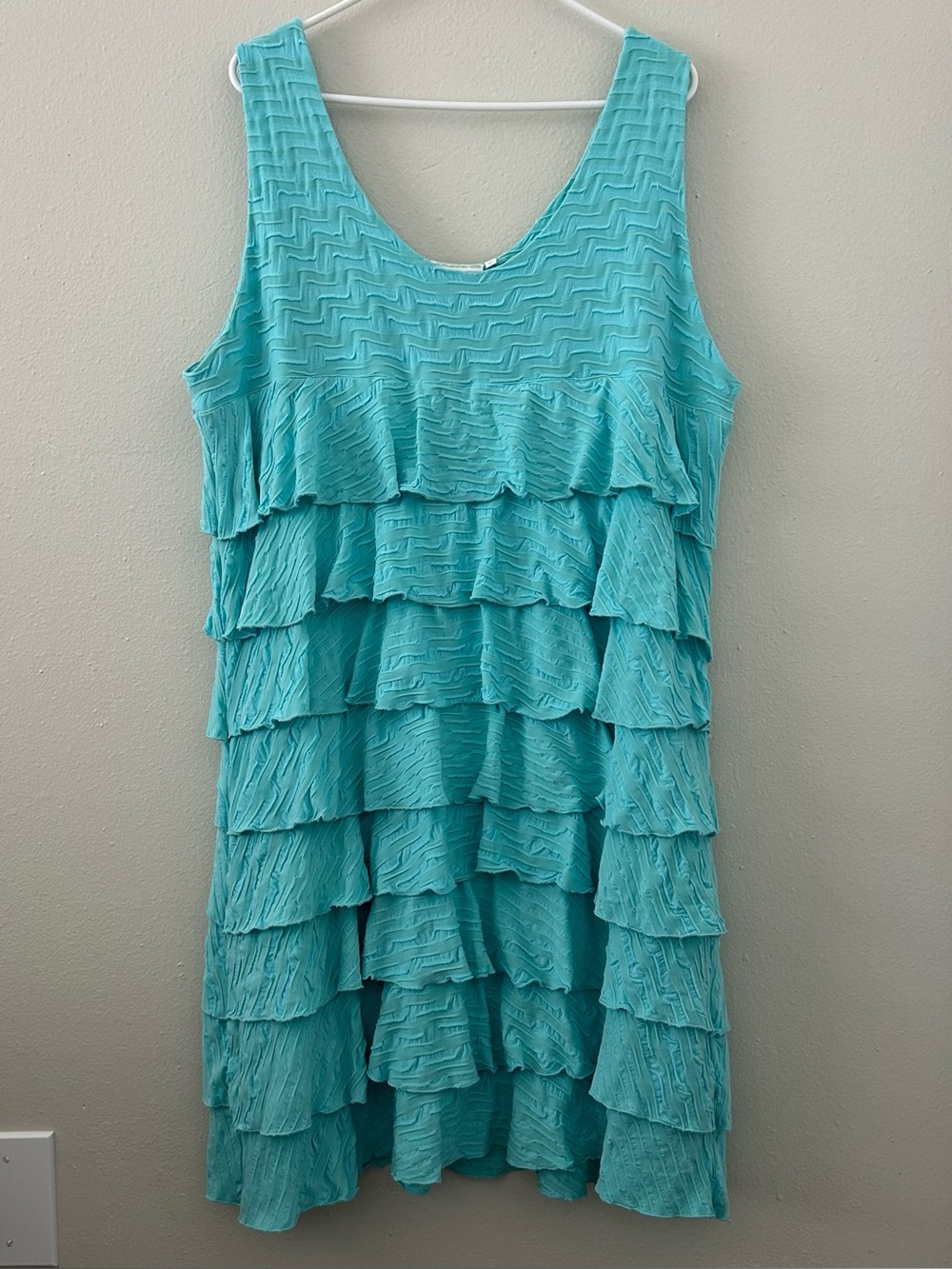 Lulu B Cha Cha Ruffle Tank Dress Women's XL Blue Textured Layered Beach Outdoor